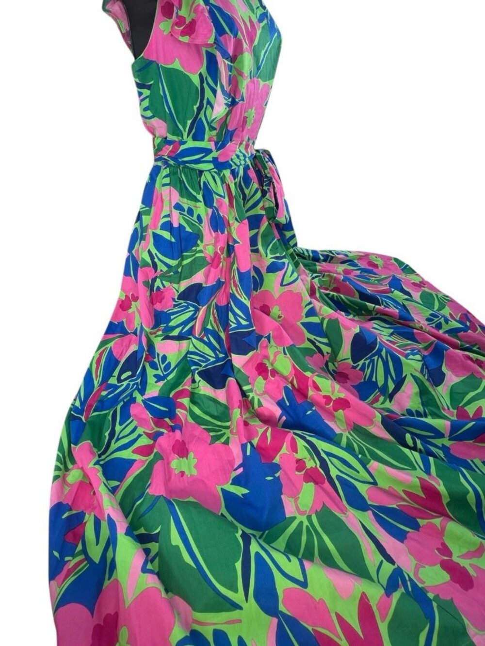 J Crew one shoulder ruffle fit flair bold color/print floral midi dress sz 20 - Picture 8 of 11